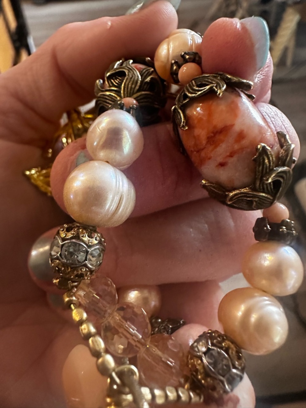 Artisan Pink Pearl and Peach Coral Necklace - Women Jewelry - Picture 2 of 13